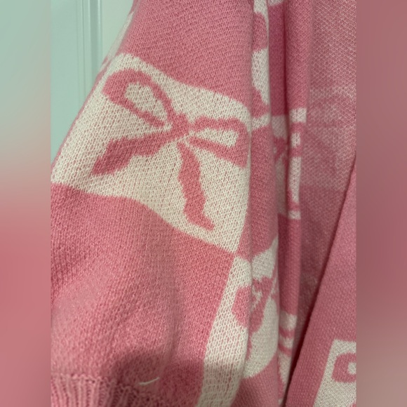 SOLD - Altar’d State Coquette Pink Checkered Bow Cardigan - Picture 3 of 6